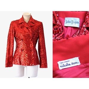 1960s Malcom Star Double Breasted Crepe Wool Sequin Embellished Coat